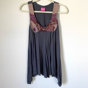 Free People Boho Beaded Asymmetrical Tank Top